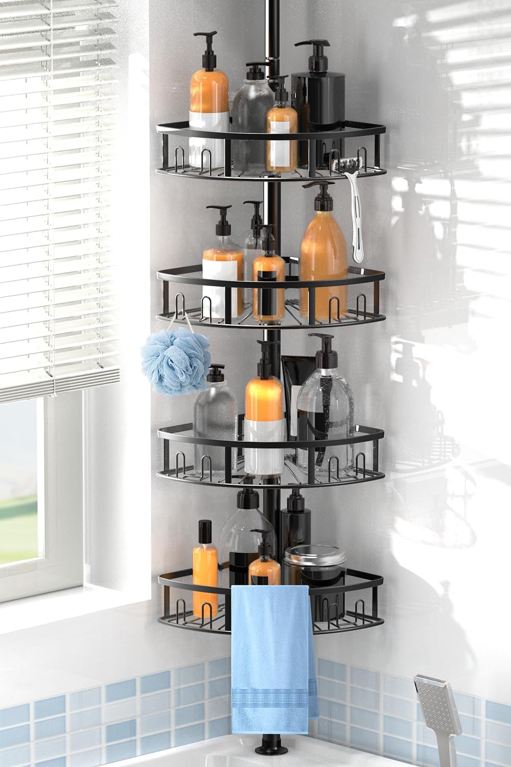 4-Tier Rustproof Corner Shower Caddy with Tension Pole