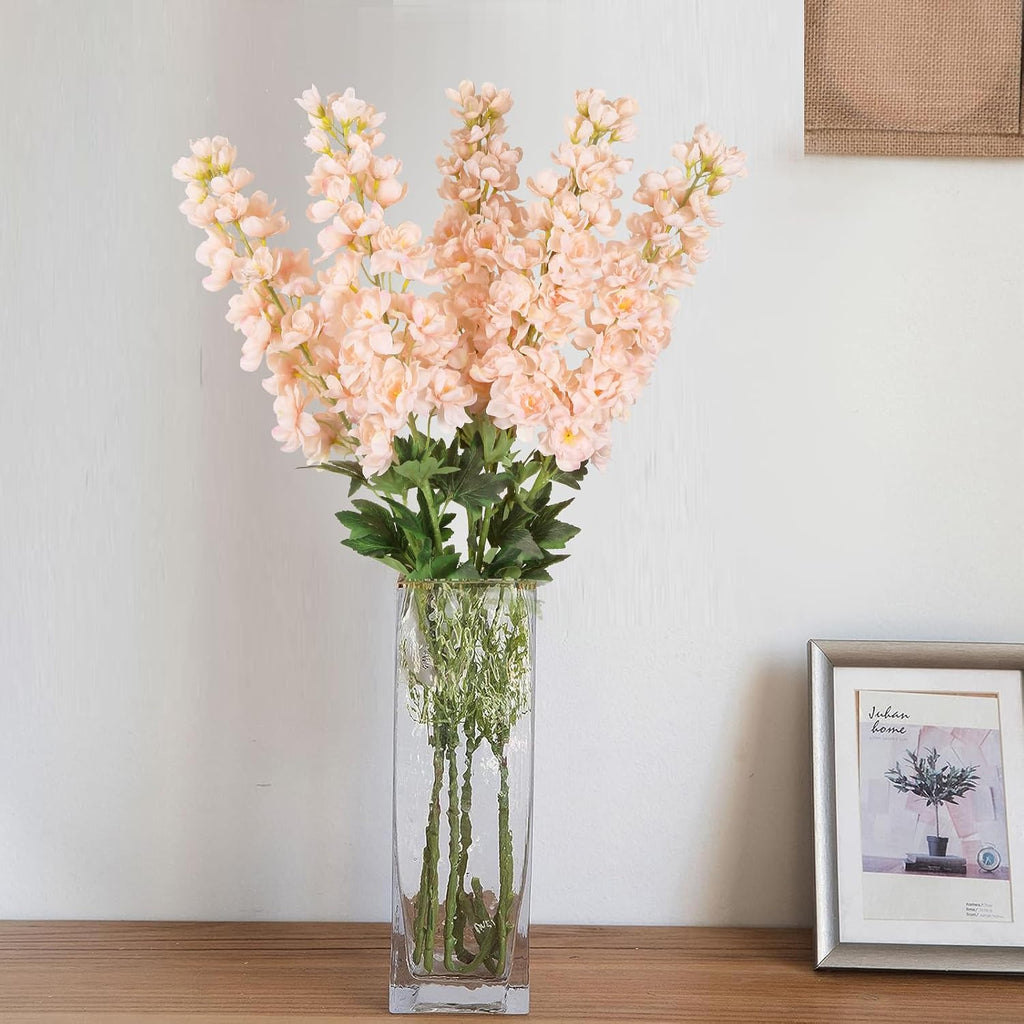 5PCS Delphinium Artificial Flowers 39" Champagne Flowers Long Stem Faux Delphinium Bulk for Tall Vase Home Wedding Table Decor(Champagne)