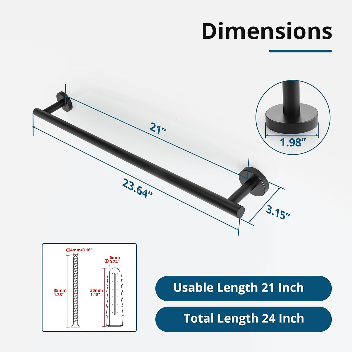 SAYAYO Towel Racks for Bathroom 24 Inch, Matte Black Towel Bar Wall Mounted