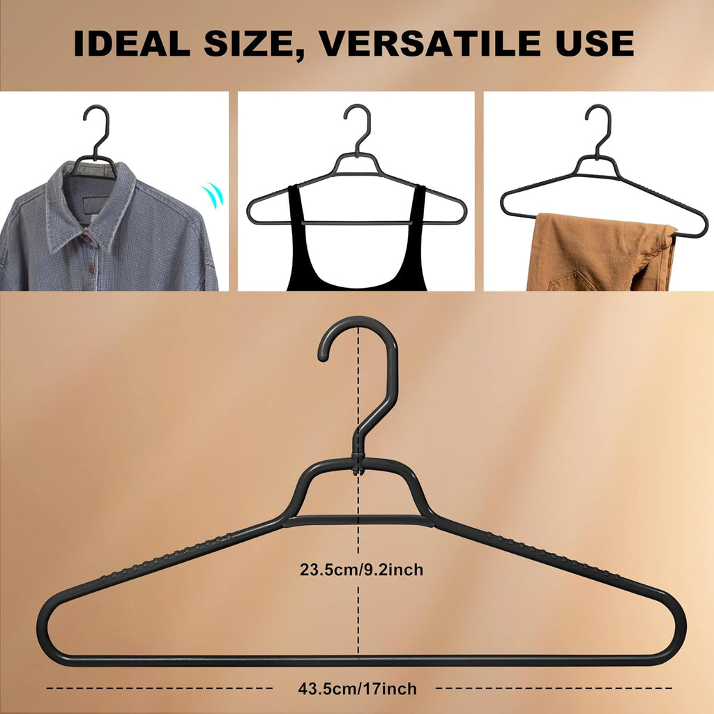 Quality Hangers Heavy Duty Black Plastic Hangers 120-Pack with Swivel Hook | 7mm Thick Non Slip Coat Hangers with Accessory Bar | Ideal Clothes Hangers Plastic for Everyday Use | 17 Inches 120, Black