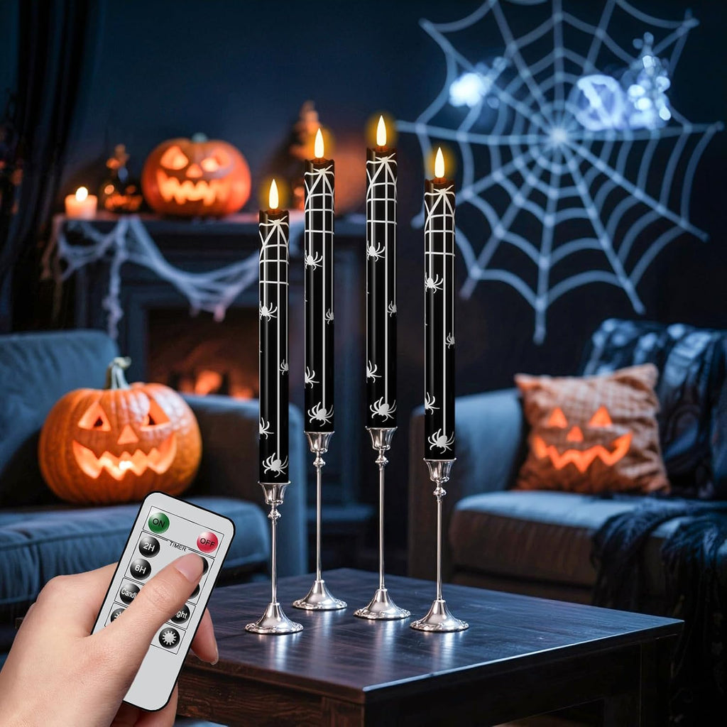 Eldnacele Halloween Spider Decal Flameless Taper Candles with Remote Timer
