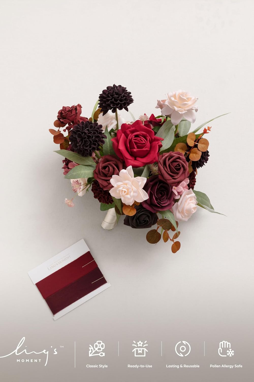 Ling's moment Freeform Bridal Bouquet Burgundy Wedding Bouquets for Bride