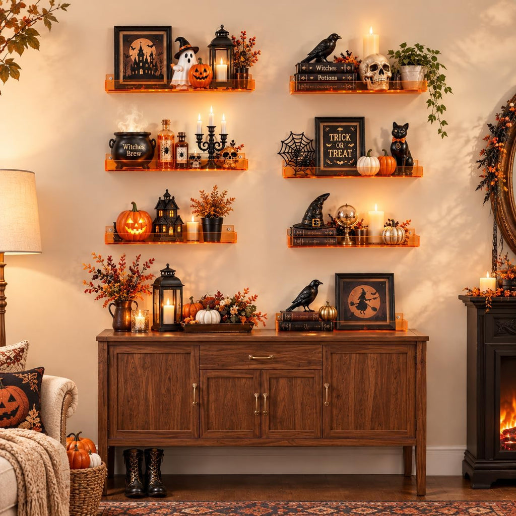 upsimples 4 Pcs 15" Acrylic Shelves for Wall Decor and Display, Orange