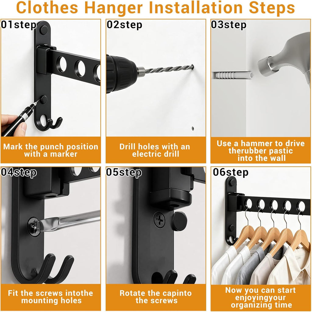 JOOM Wall Mounted Clothes Drying Rack, Black, 1 Pack