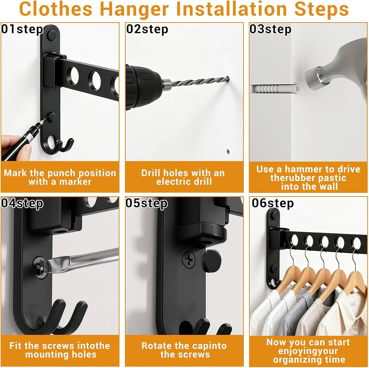 JOOM Wall Mounted Clothes Drying Rack, Black, 1 Pack