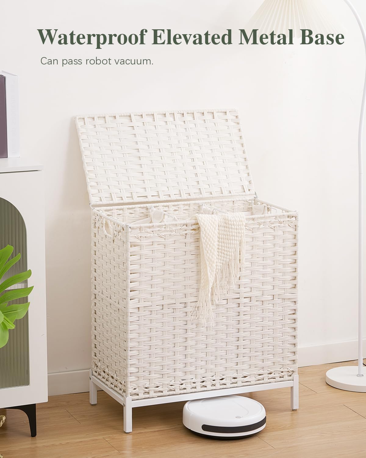 SETVSON Laundry Hamper with Lid, Large 132L Rattan Basket, White