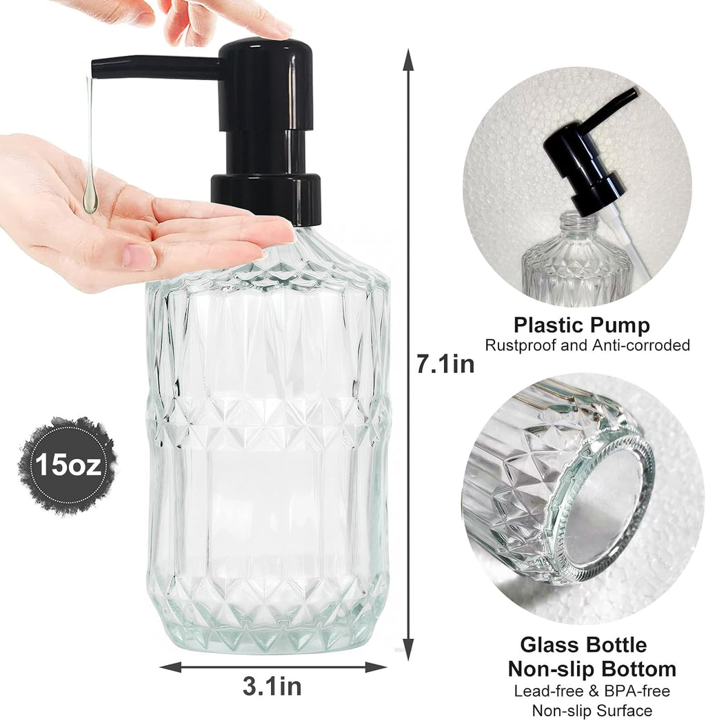 YYTSGG Clear Glass Soap Dispenser with Black Pump, 15oz