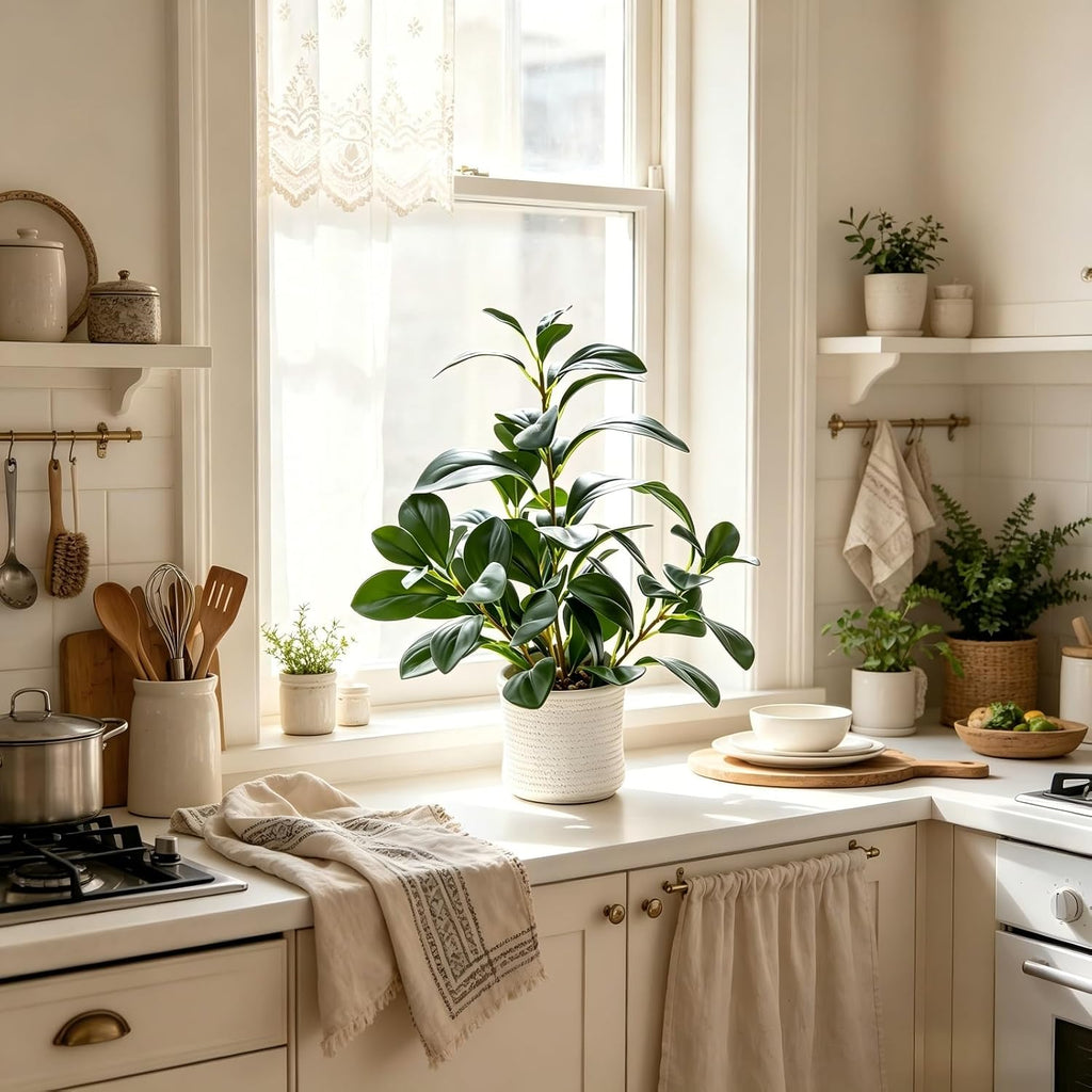 AlphaAcc 16“Artificial Ficus Plant, Faux Plant Home Kitchen Bathroom Decor