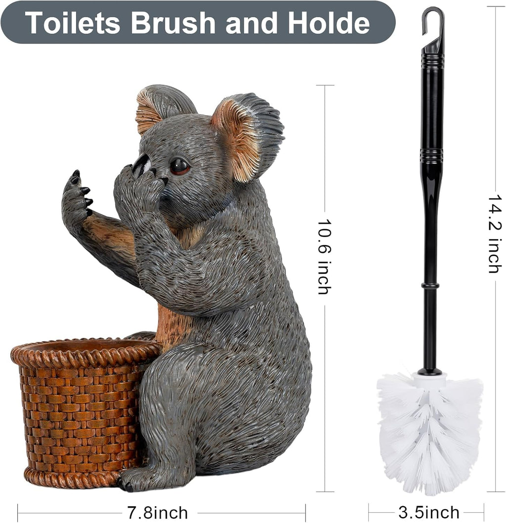 Whimsical Koala Toilet Brush Holder Set - Unique Cub Shape Decorative Bathroom Cleaning Kit for Cabin Owners, Koala-Themed Home Decor, Cozy Cabin Gifts
