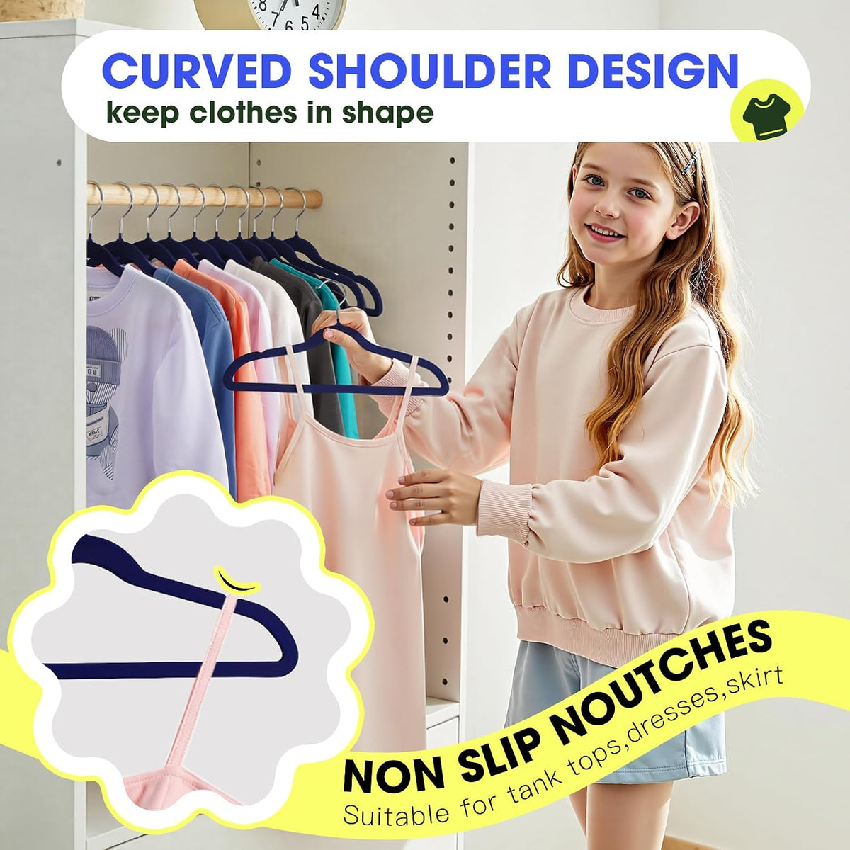 Kids Hangers 50 Pack,14 Inch Kids Velvet Hangers Slim & Space-Saving,Baby Clothes Hangers with 360 Swivel Hook,Heavy Duty Hanger for Infant & Childrens Coats, Pants,and Dress (Dark Blue)