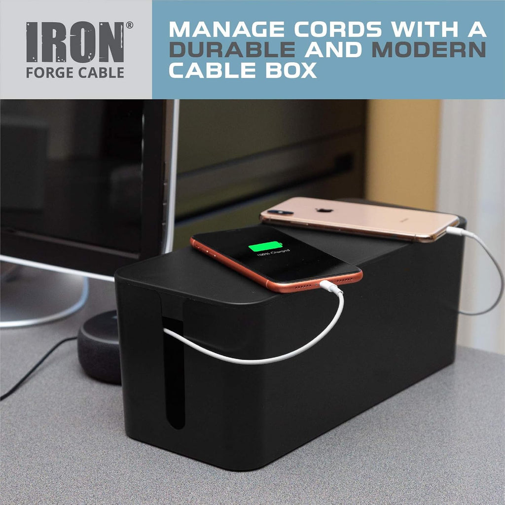 Iron Forge Cable Large Cable Management Box, Black, Includes Cable Sleeve