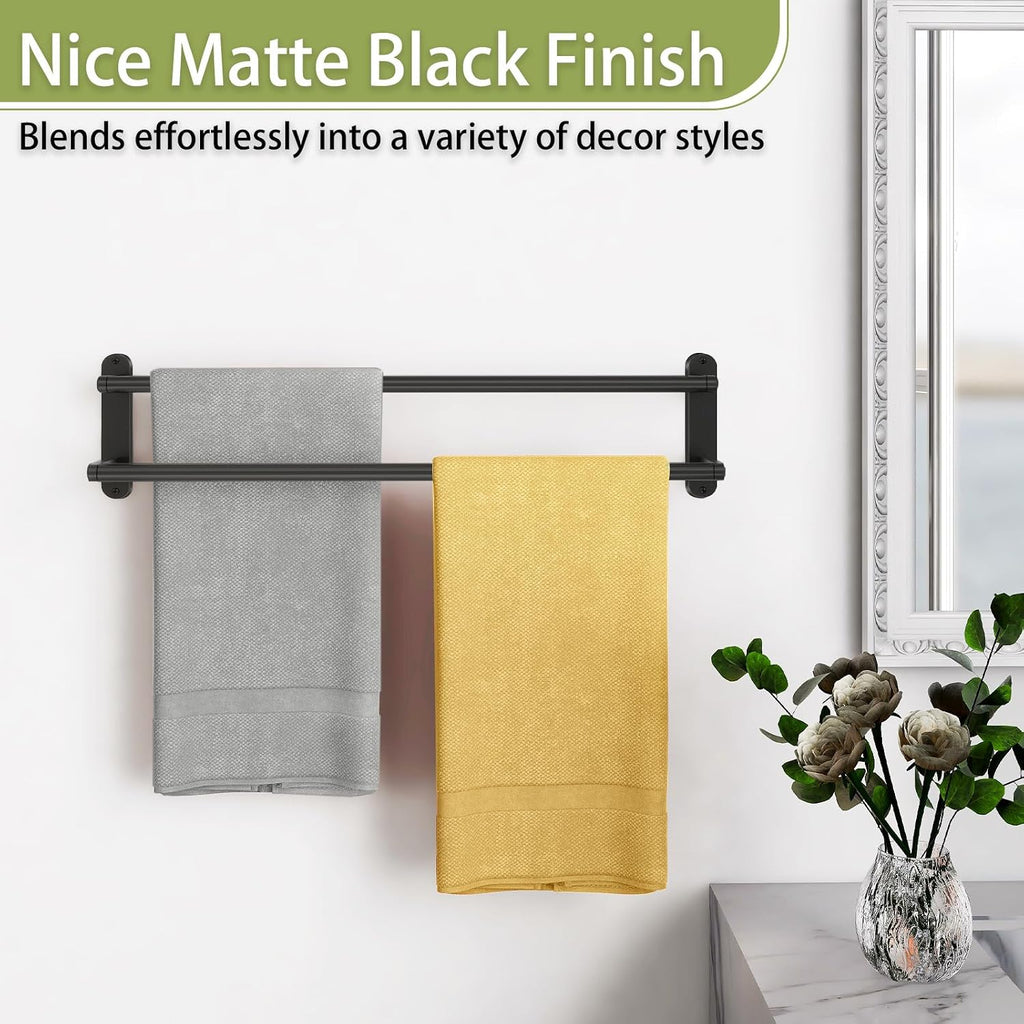 Towel Racks for Bathroom, Double Towel Bar 24Inch, Stainless Steel Bathroom Towel Holder, Double Towel Rod Wall Mounted Towel Hanger, Bathroom Towel Rack(Matte Black)