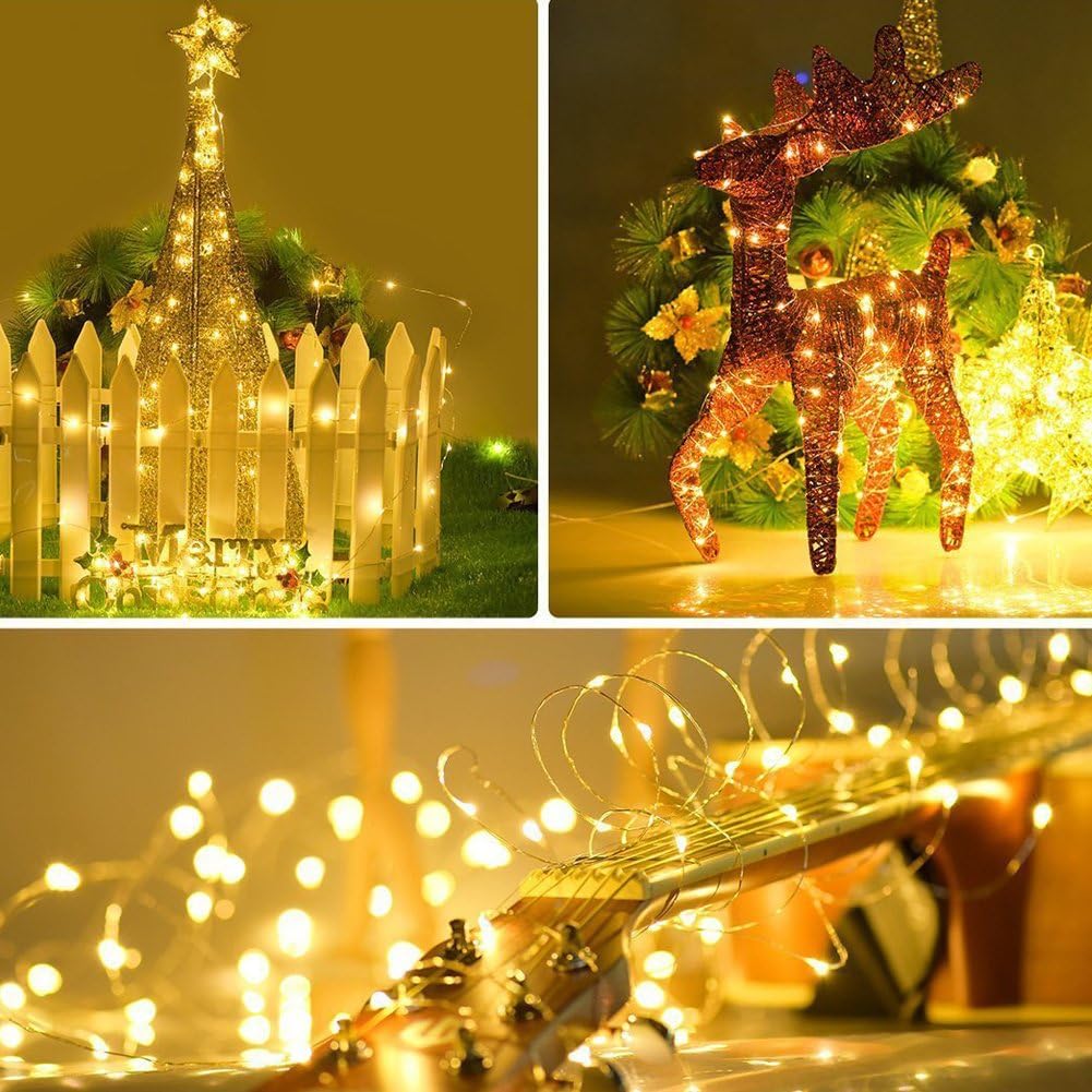 Twinkle Star 33ft 100LED Copper Wire String Lights Fairy String Lights 8 Modes USB Powered with Remote Control for Wedding Party Home Christmas Decoration, Warm White (Pack of 3)