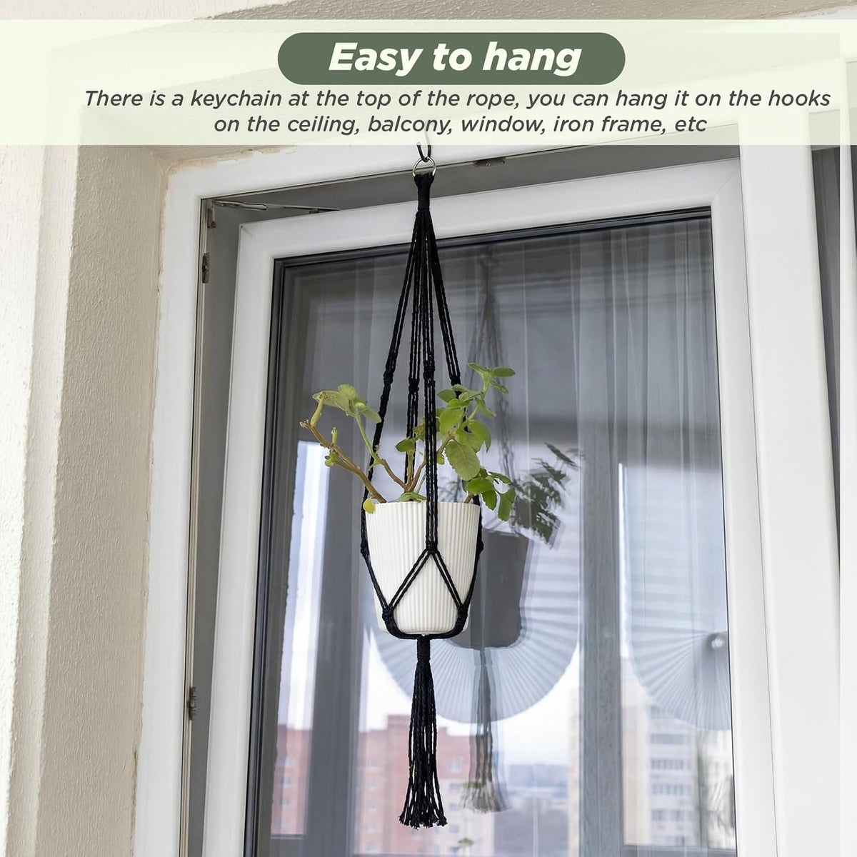 EBOOT 3 Pack 33 41 48 Inch Macrame Plant Hanger, Black, 4 Legs