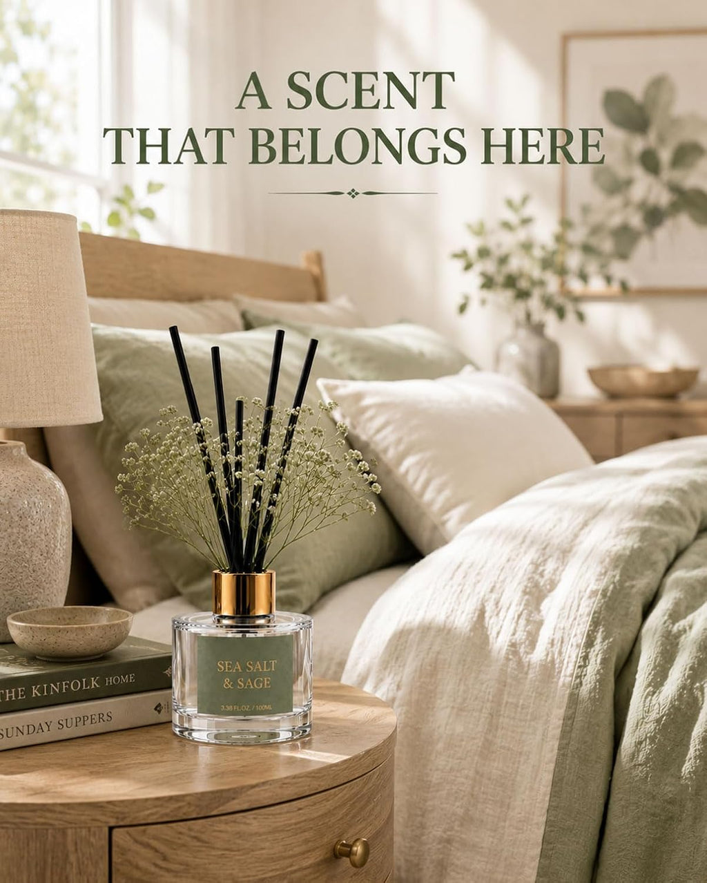 Reed Diffuser Set, Sea Salt Sage, 3.38 fl oz with 6 Sticks
