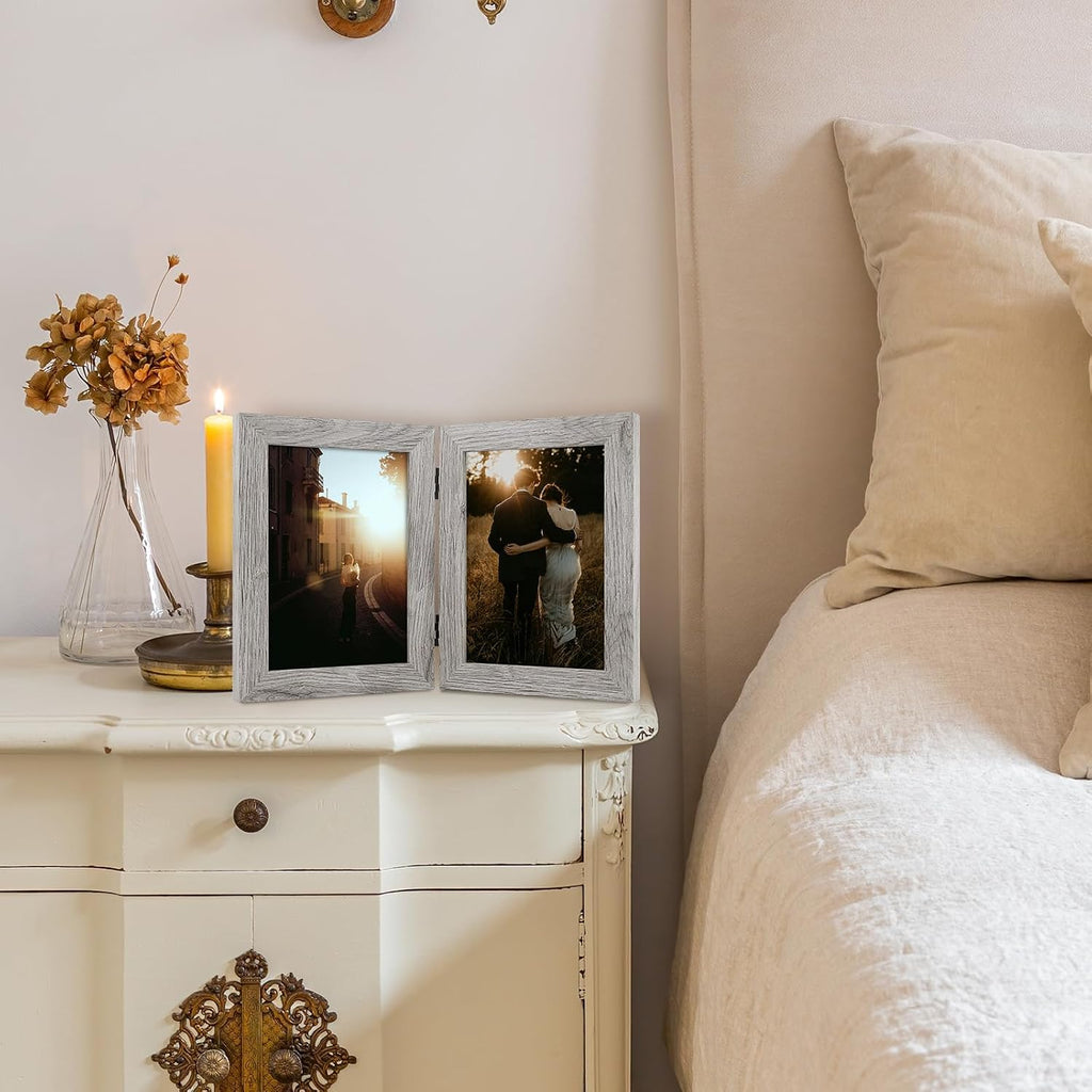 Golden State Art, 5x7 Double Picture Frame Light Grey, 1 Pack