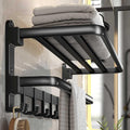 (1 Pack) Yariwiz Matte Black Towel Rack Wall Mounted No Drill and Screw Mounting, Bathroom Bath Shower Length 24 inch Double Towel Rod with Shelf Hotel Towel Rack B0503-MB