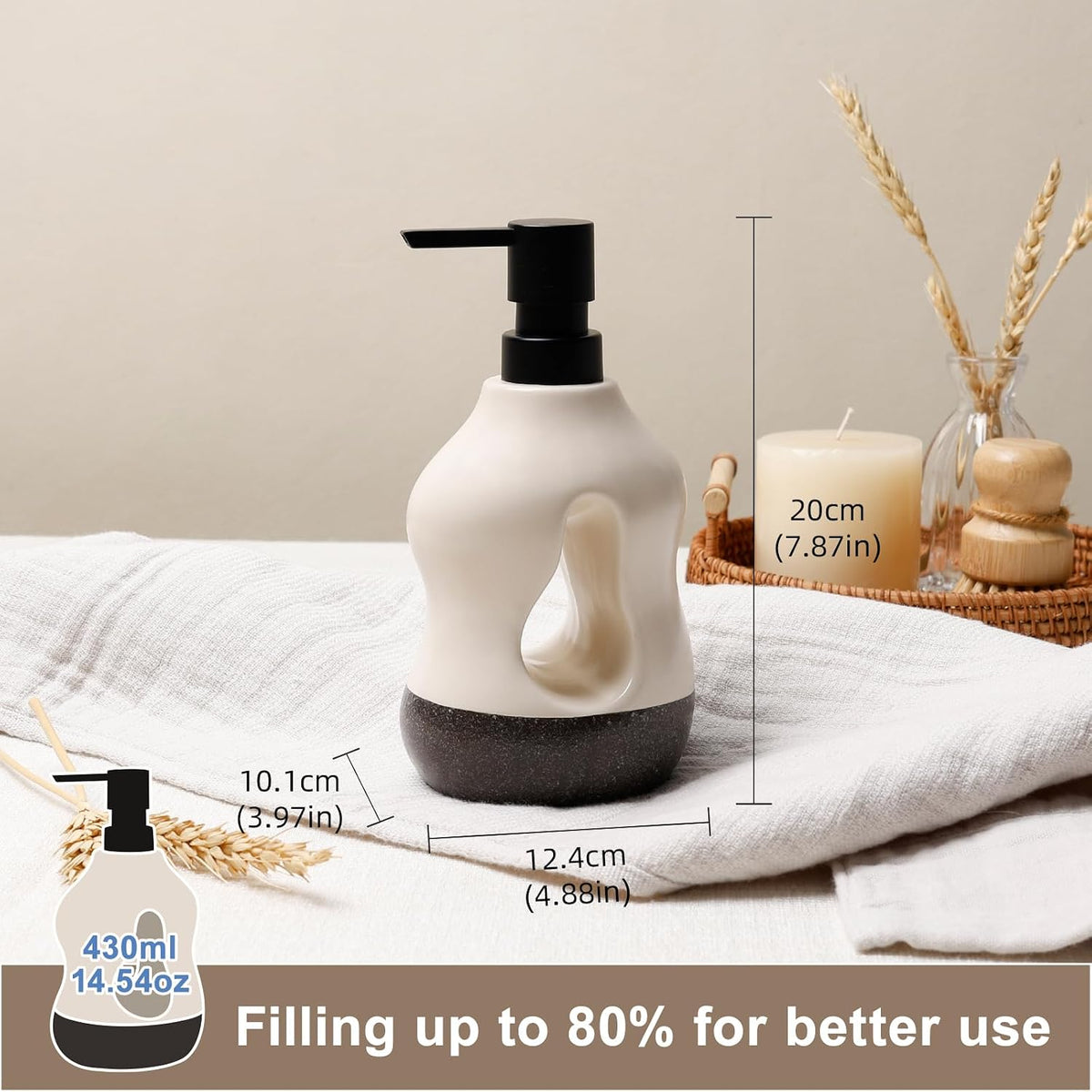 BosilunLife Ceramic Soap Dispenser - Soap Pump Dispenser Bathroom Kitchen