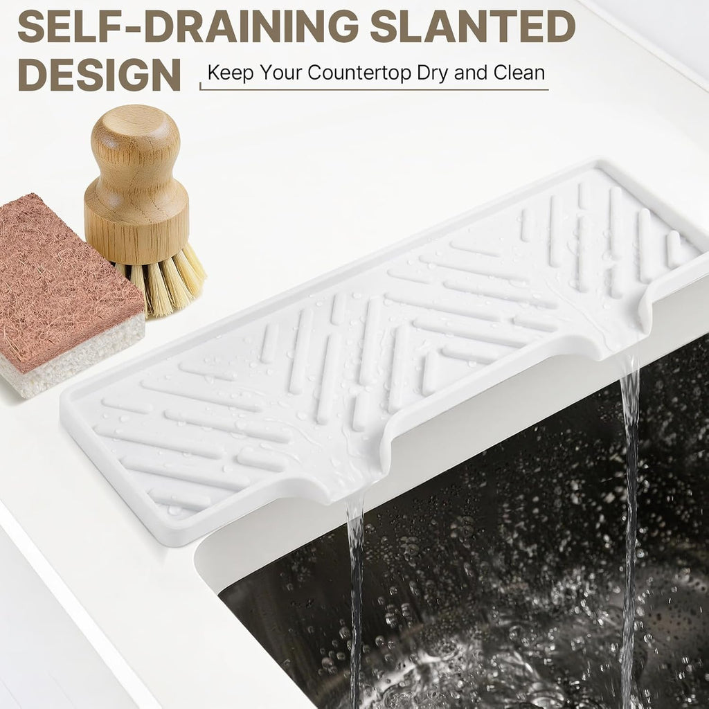 Kitchen Soap Dispenser Set with Self Draining Silicone Tray, Sponge, Brush