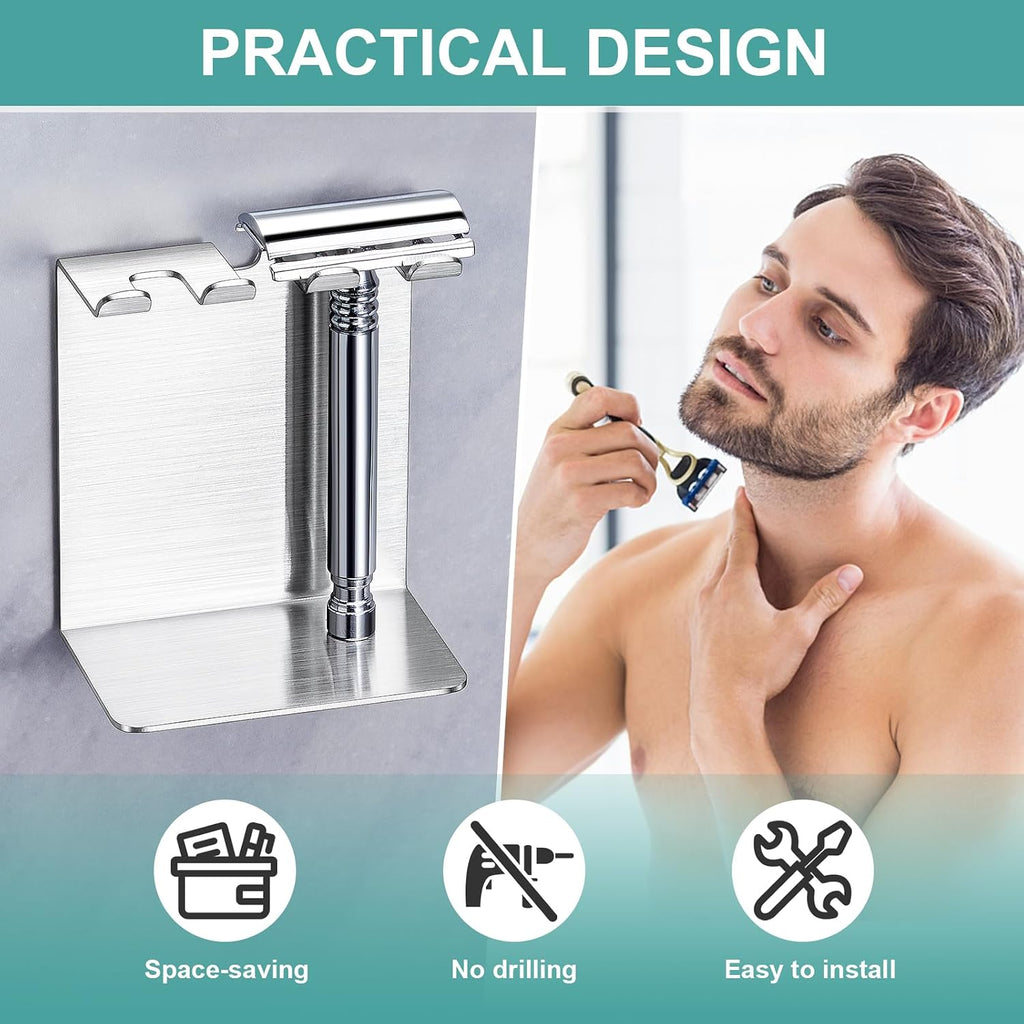 Electric Toothbrush Head Holder, Tooth Brushing Holder, Wall Mounted Toothbrush Holders Shower Bathroom, Self Adhesive or Desktop Tooth Brush Holder Organiser (Silver, Small) (Pack of 2)
