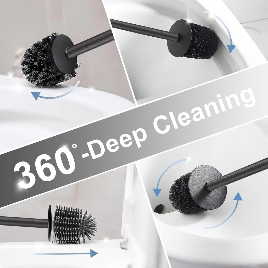 BVL Toilet Brush and Holder Black Toilet Bowl Brush for Ceaning with Stainless Steel Handle Wall Mounted (Pack of 2)