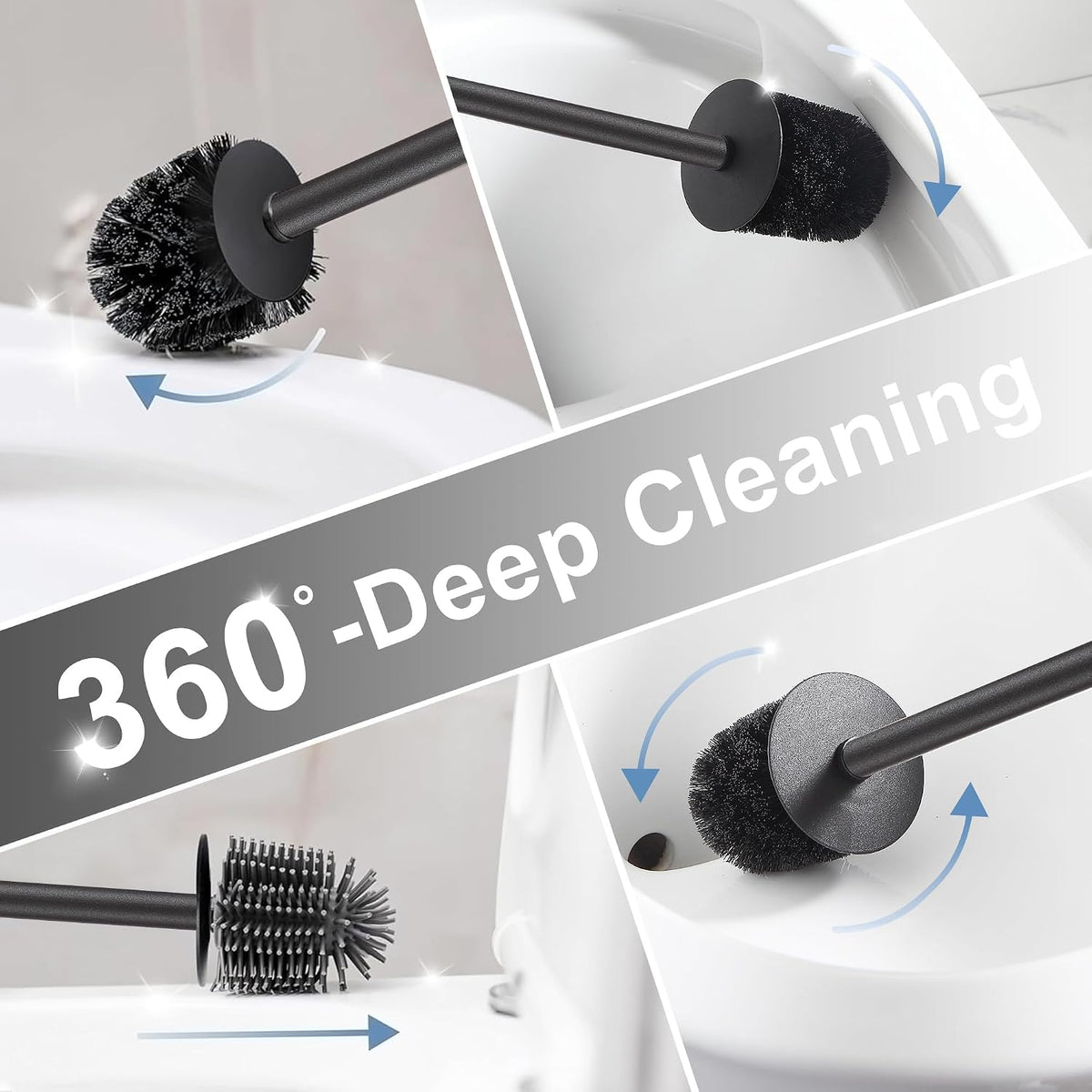 BVL Toilet Brush and Holder Black Toilet Bowl Brush for Ceaning with Stainless Steel Handle Wall Mounted (Pack of 2)