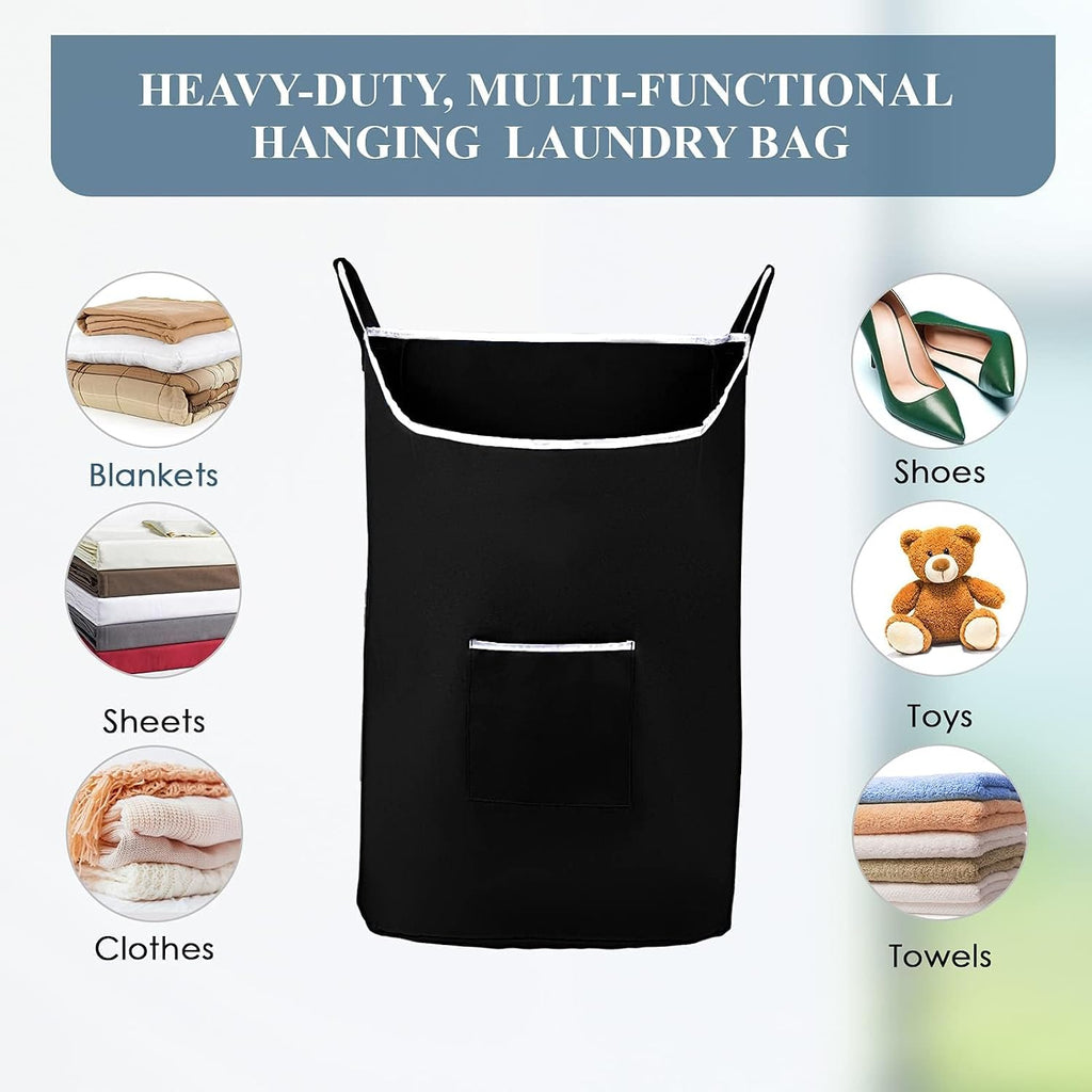 TFLC X-Large Hanging Laundry Hamper bag, 20x3.75x31", Black-XL