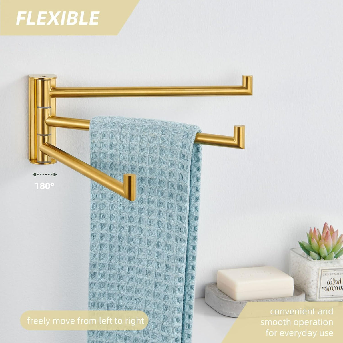 Angle Simple Hand Towel Holder for Bathroom, Swivel Bars, Brushed Dark Gold