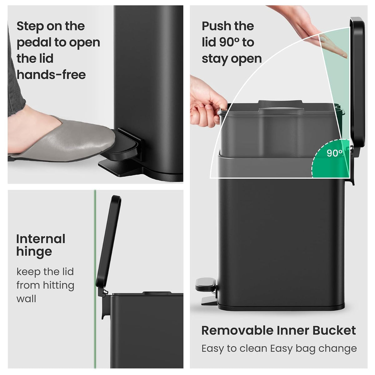Cesun 2.6 Gallons Small Bathroom Trash Can with Lid Soft Close, Black