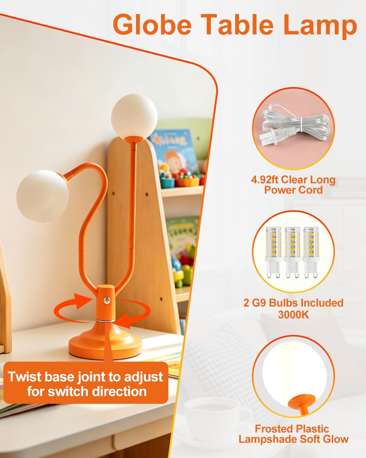 Lightdot Orange Globe Table Lamp Magic DIY Arms G9 Bulbs Included Dimmable