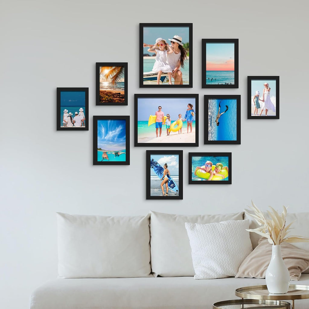 BESCRCL 10 Pack Picture Frames Collage Wall Decor, Gallery Wall Frame Set for Tabletop or Wall Mounting Display, Multi Size with Two 8x10, Four 5x7, and Four 4x6 Photo Frames, Black