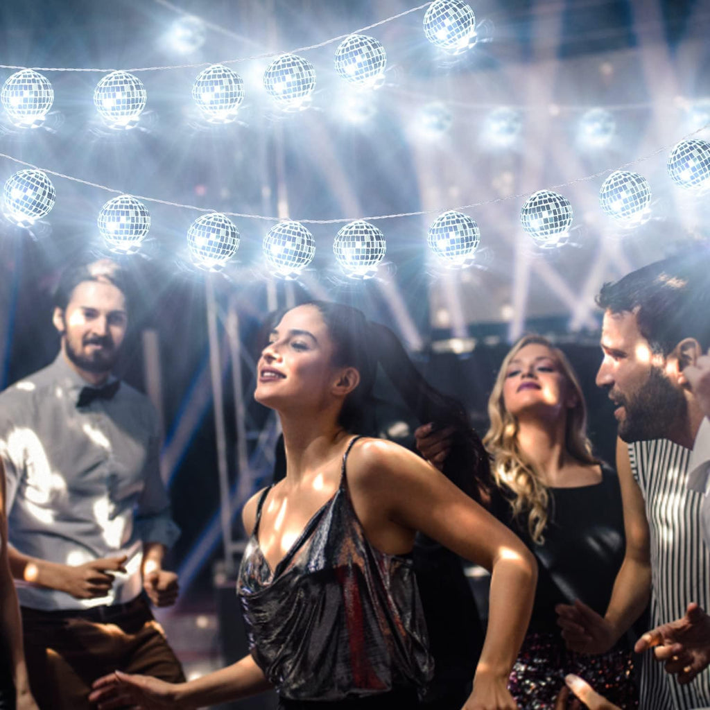 AceList 50 LED 16.4Ft Disco Ball String Light - Battery Powered and USB Plug, Disco Ball Lights for 70's Disco Party Decorations and Birthday Parties, Mamma Mia (Silver)