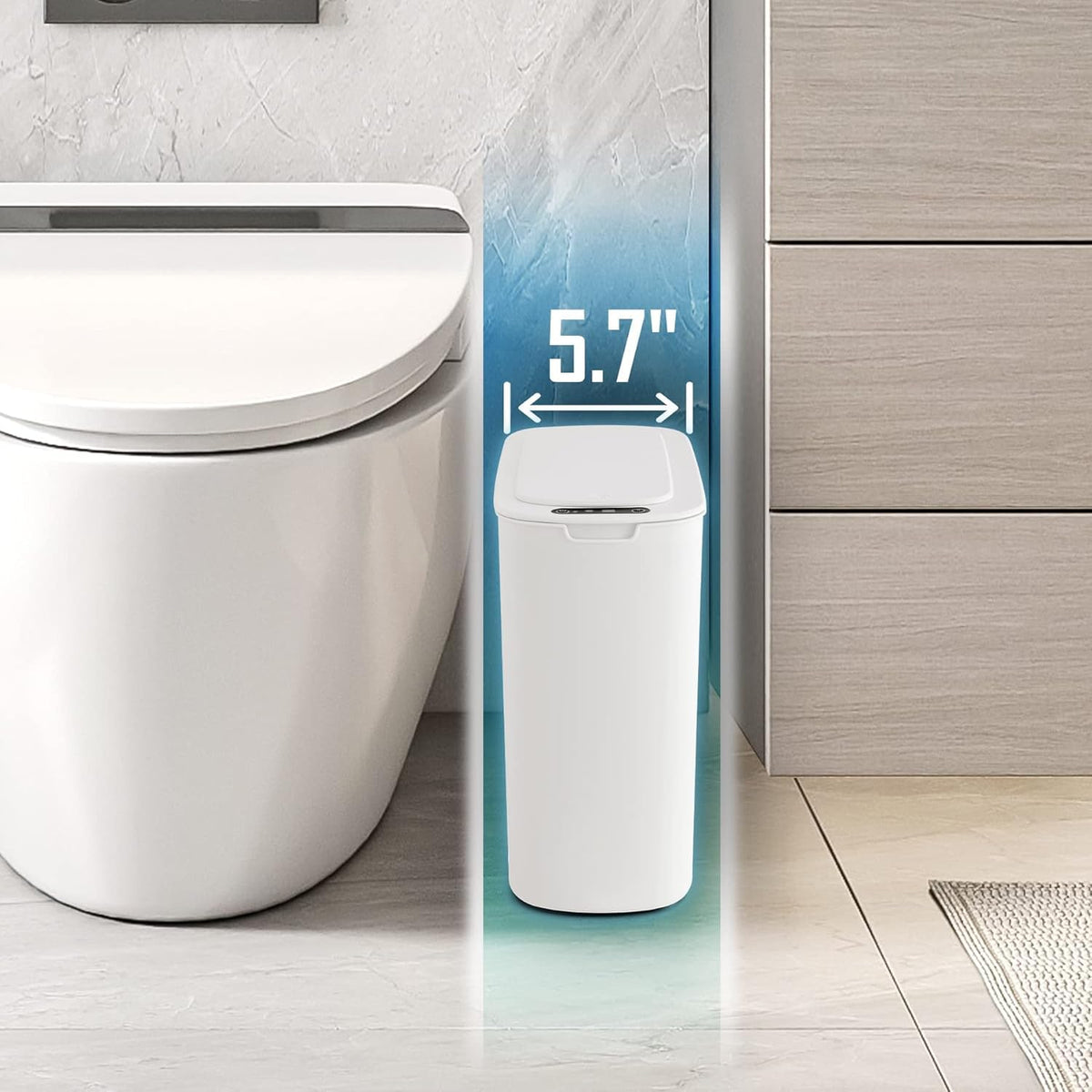 Cesun Automatic Small Bathroom Trash Can with Lid, 2.6 Gallon, White