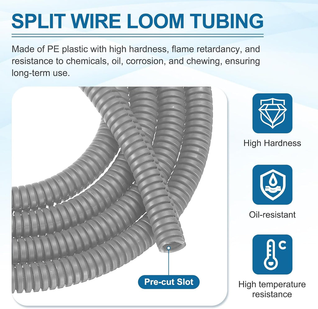 MECCANIXITY 1/4" 20ft Split Wire Loom Tubing w/Installation Tool Gray