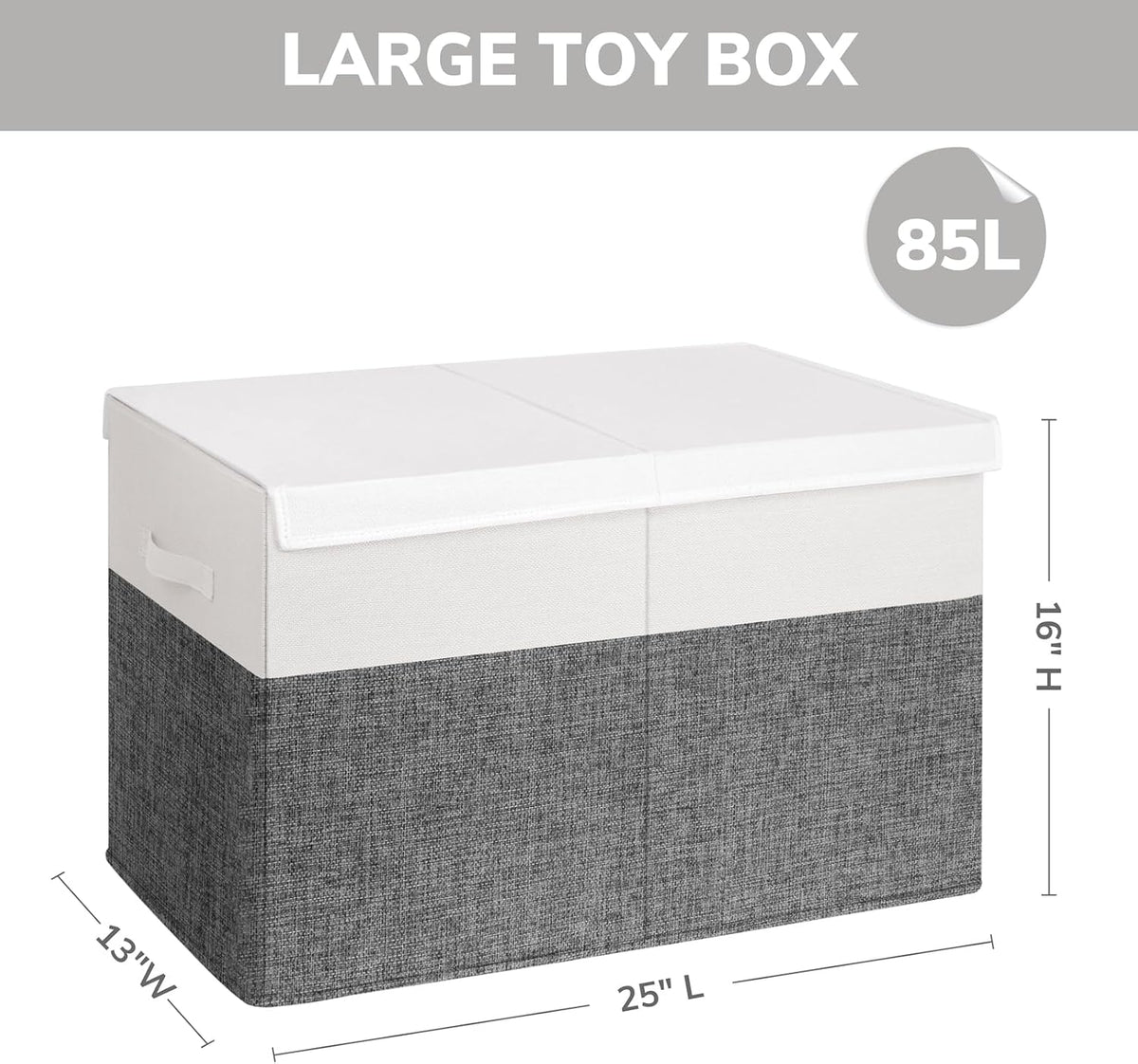 INDRESSME 85L Large Toy Storage Box with Lid & Dividers, Grey & White