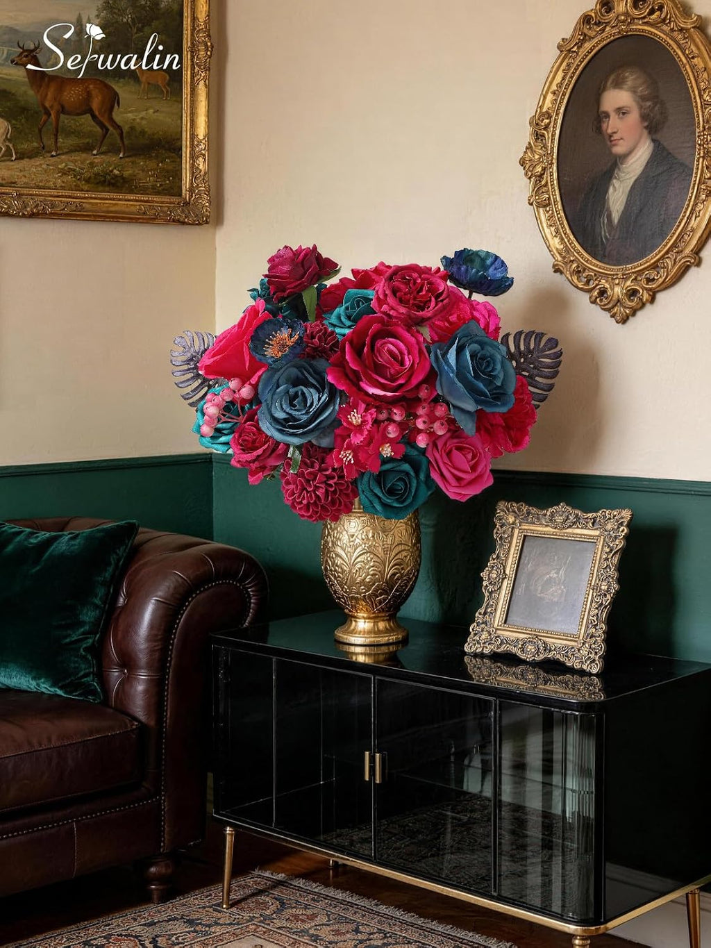 Serwalin Artificial Hot Pink & Teal Flowers Magenta Silk Flower for Wedding