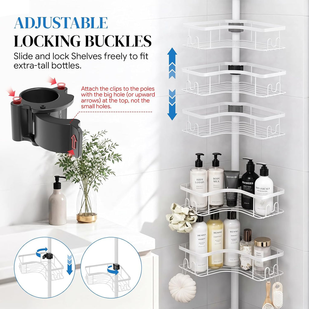 Corner Shower Caddy Tension Pole 4-Tier Rustproof Bathroom Organizer-White