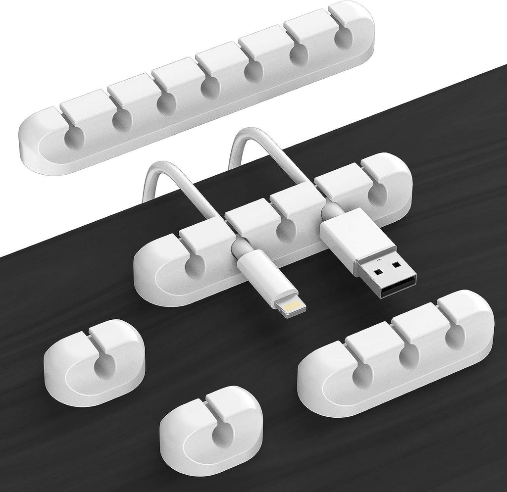 TviewSmart Cord Organizer for Desk, 5 Pack Cord Holders, Cable Clips, White