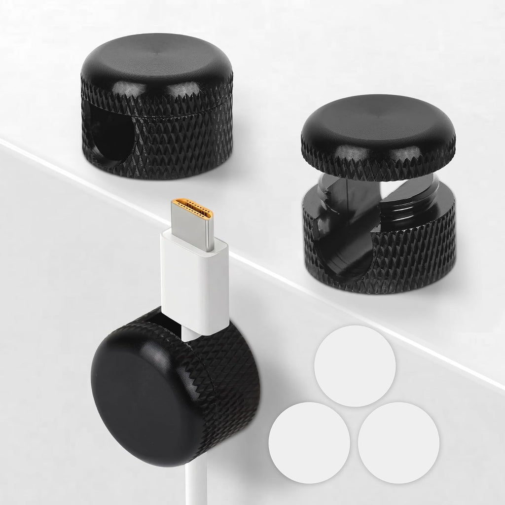 Black Aluminum Cable Clips for Desk 3 Pack, Upgraded Adhesive
