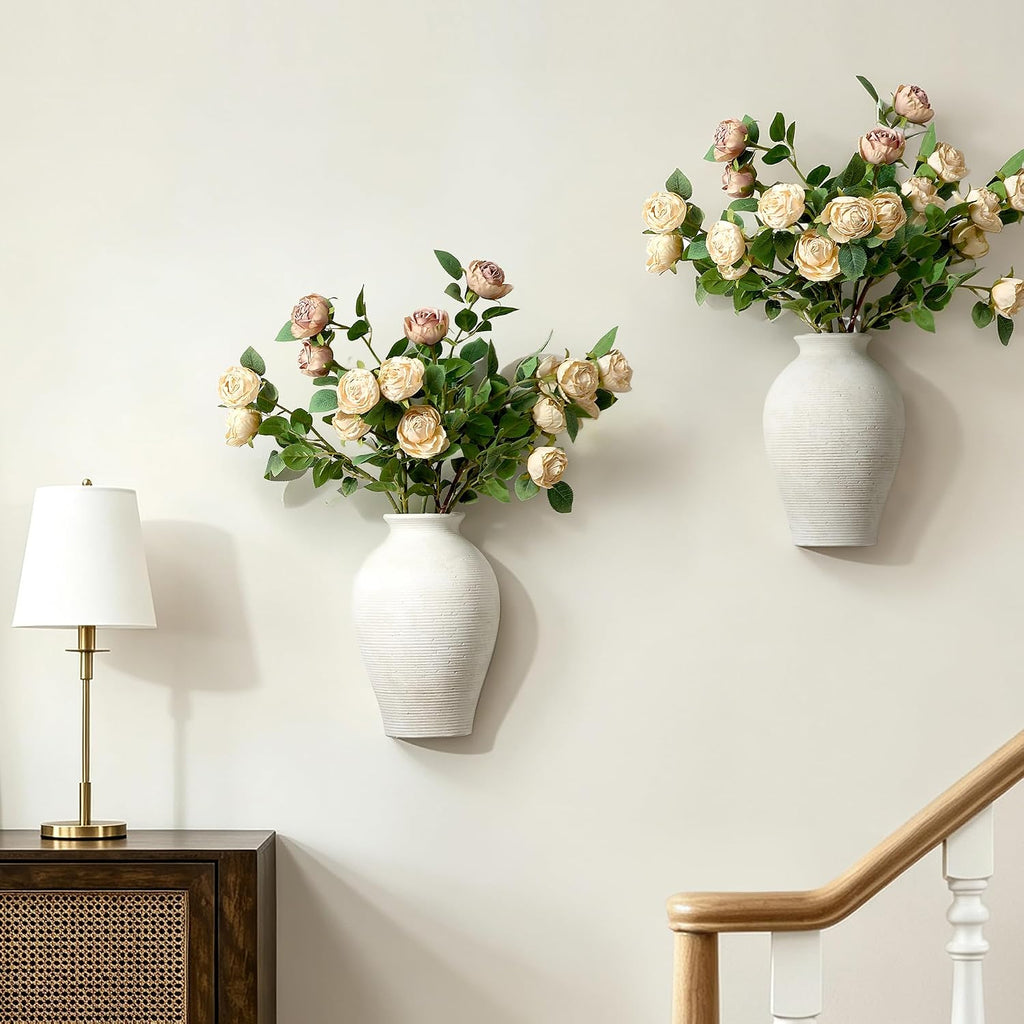 Vanselia 2 Pack Ceramic Wall Vase Home Decor Hanging Planter (12" Rustic)