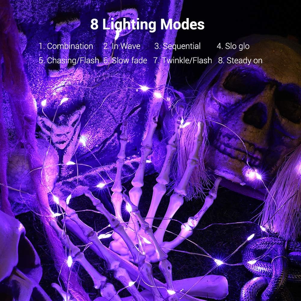 BrizLabs Purple Halloween Fairy Lights, Battery Halloween Light with Remote