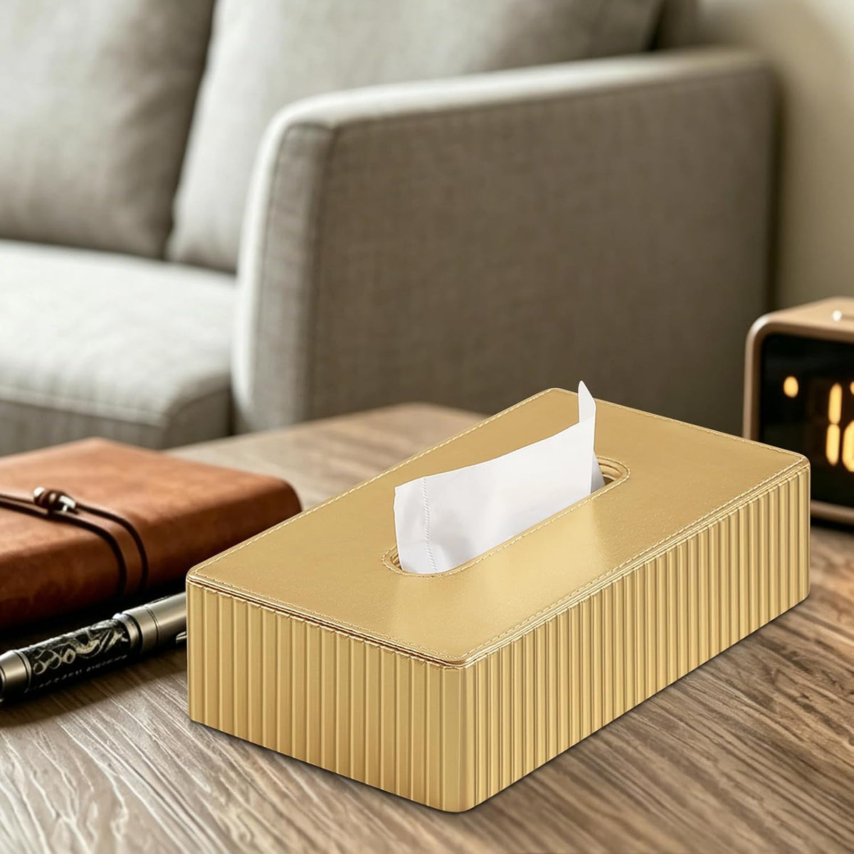 Short Tissue Box Cover, Rectangle Tissue Box Holder, Shiny Gold