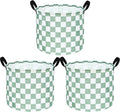 MAIZMZ 3 Pack Sage Checkered Storage Baskets Kids Hamper,Girls Room Decor,15.7"D x13.3"H, Waterproof Lining,Collapsible for Laundry, Toys, Clothes, Gift Set