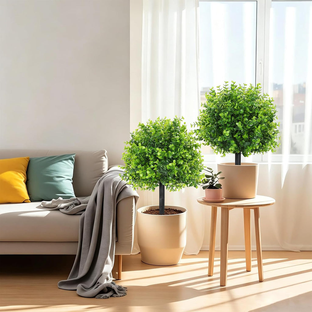 RECUTMS Artificial Eucalyptus Topiary Ball Tree with Ground Spike 1Pc 22In
