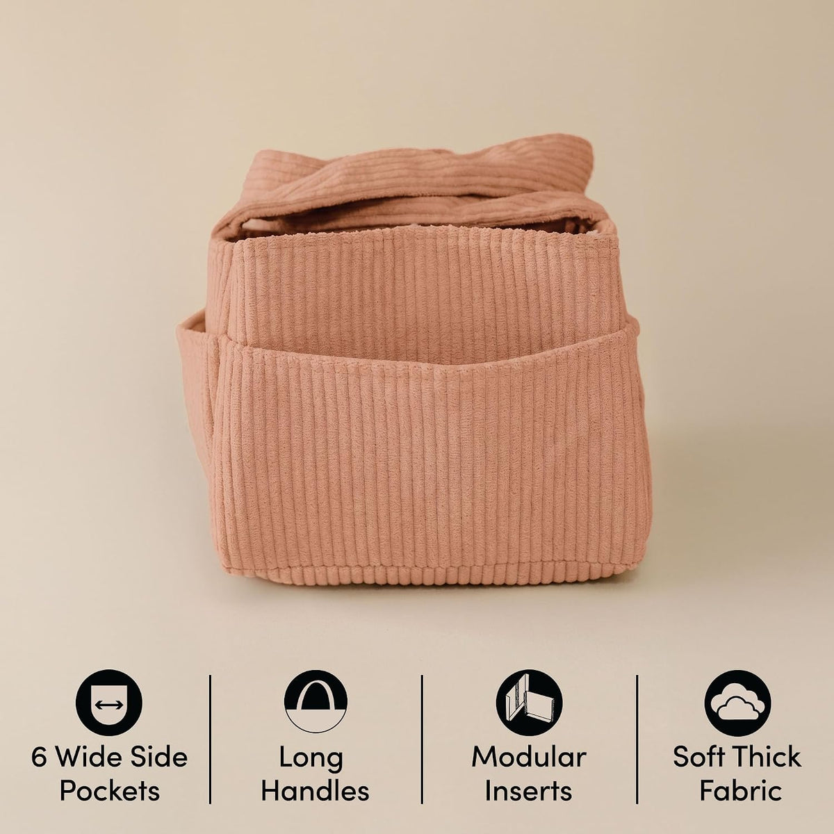 PUTSKA Baby Diaper Caddy Organizer, Nursery Basket, Terracotta Corduroy