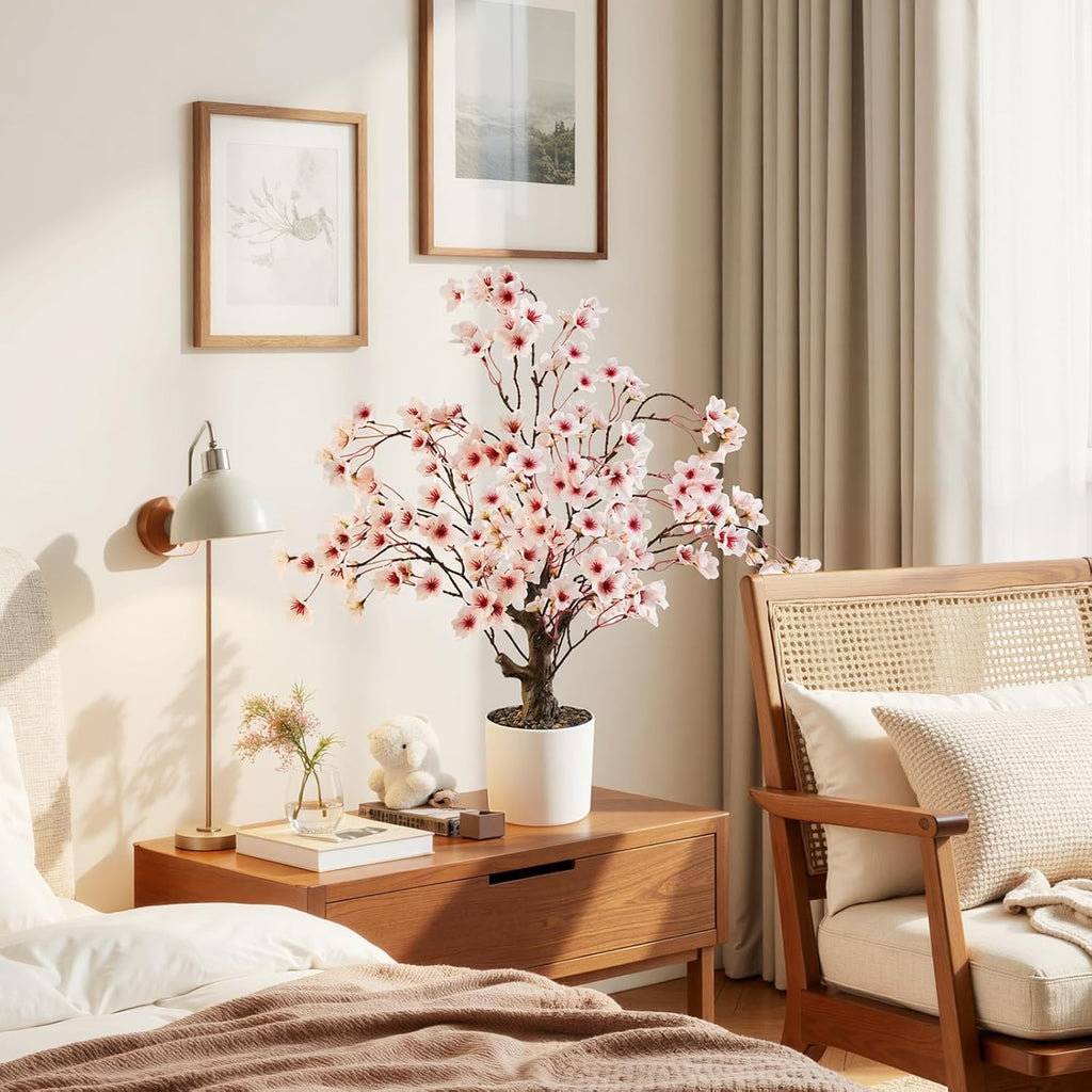 Caxchiling Artificial Cherry Blossom Tree 2FT, Faux Potted Tree Indoor