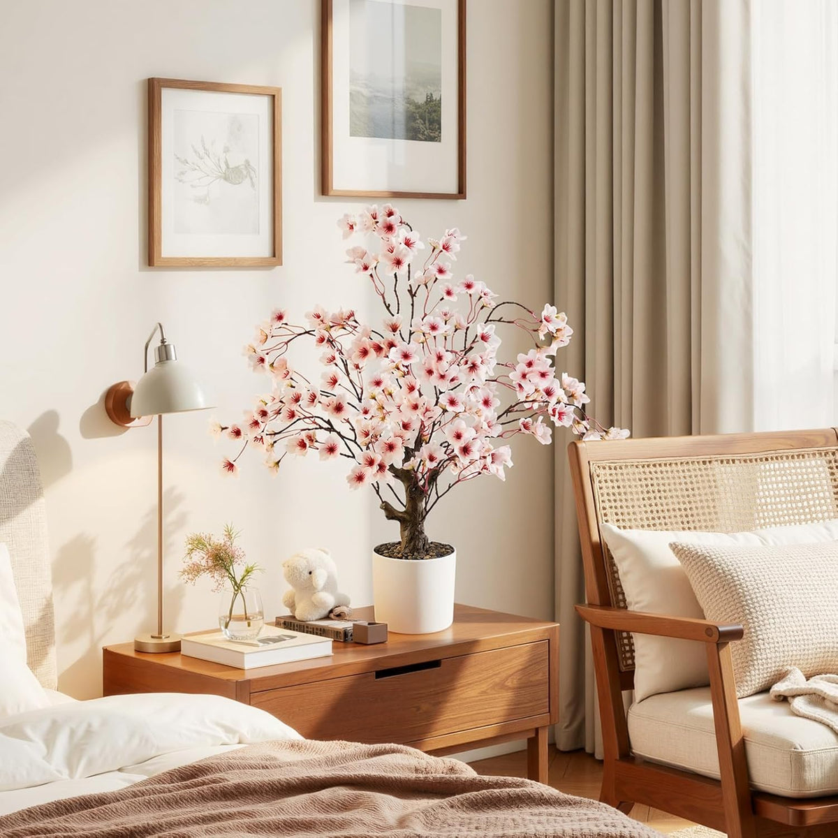 Caxchiling Artificial Cherry Blossom Tree 2FT, Faux Potted Tree Indoor