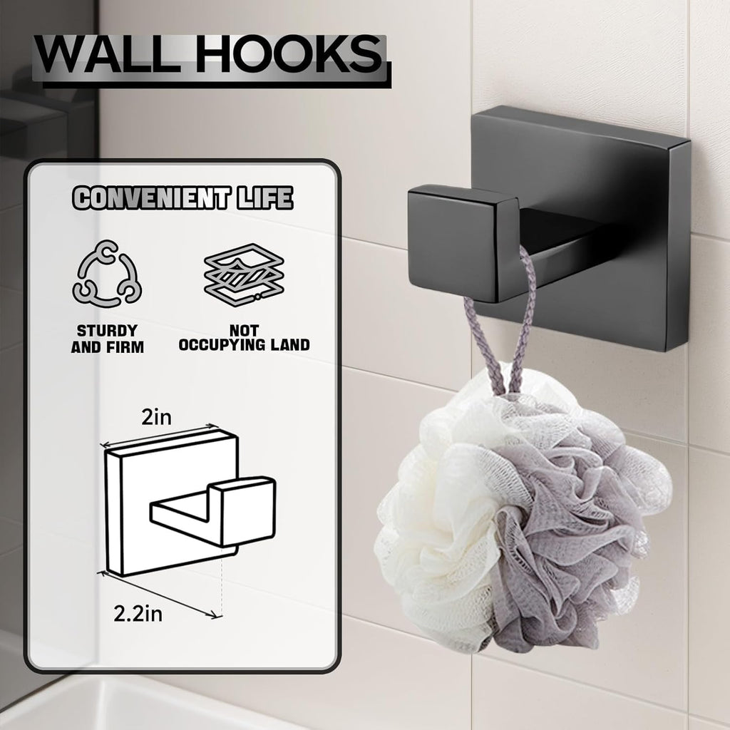 10-Piece Matte Black Bathroom Hardware Accessories Set Including 23.6 Inch Bath Towel Bar, Towel Rings, Bath Toilet Paper Holders, Robe Towel Hooks Set for Bathroom Stainless Steel Wall Mounted