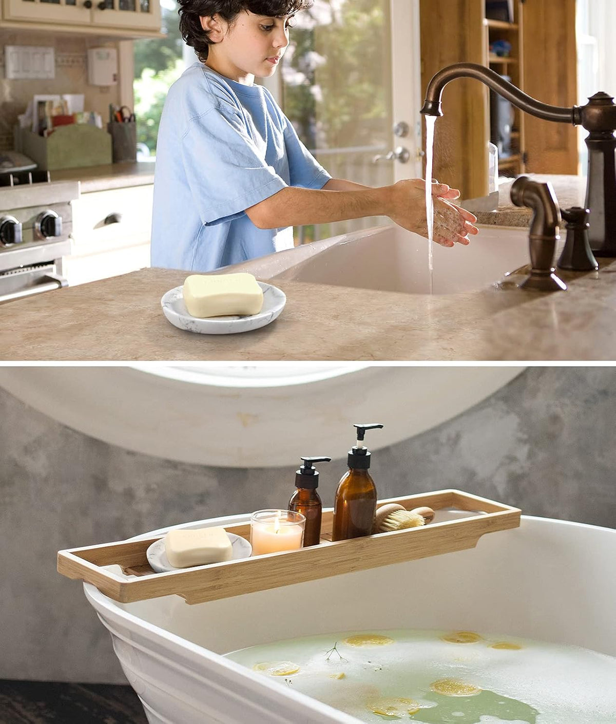 Luxspire Soap Dish, Oval Resin Dish for Bathroom, Gravel White, 2 Pack