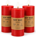 Red Soy Pillar Candles,3 Pack,2.8 x 6 Inch,Unscented,85-Hour Burn